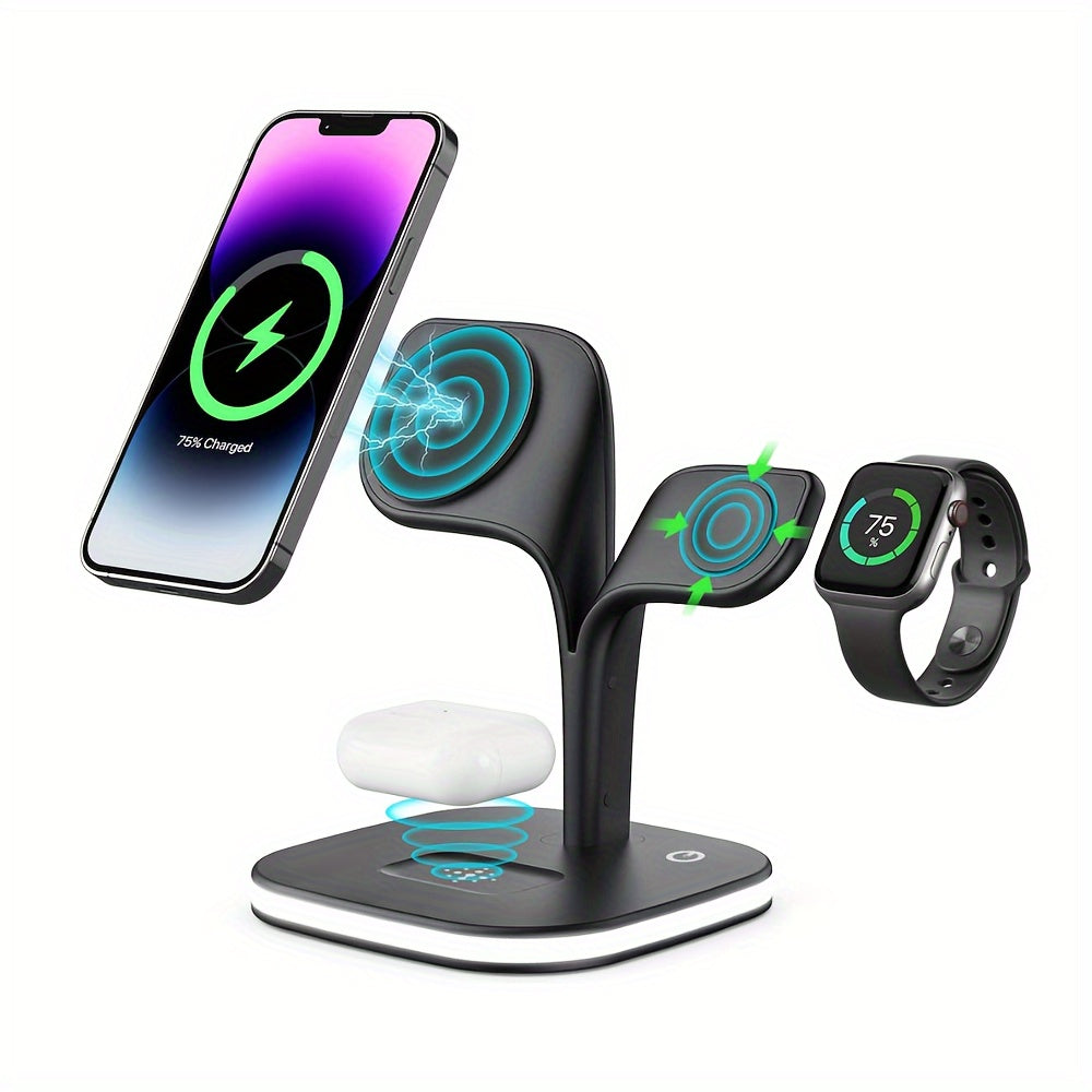 5-in-1 Magnetic Charging Station for MagSafe iPhone 15/14/13/12 Series, Fast Wireless Charger for Apple Watch 9/8/7/6/5/4/3/2 Ultra and Airpods Pro 3/2, Black