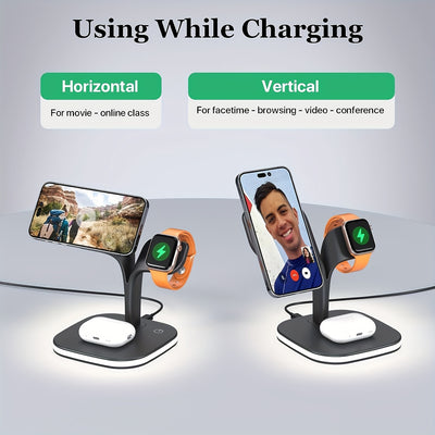 5-in-1 Magnetic Charging Station for MagSafe iPhone 15/14/13/12 Series, Fast Wireless Charger for Apple Watch 9/8/7/6/5/4/3/2 Ultra and Airpods Pro 3/2, Black